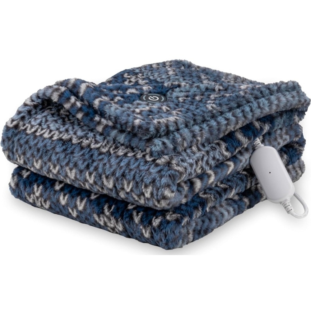 Berkshire Blanket Grace Fur Loftmink Electric Heated Throw Blue Fair Isle 50x60